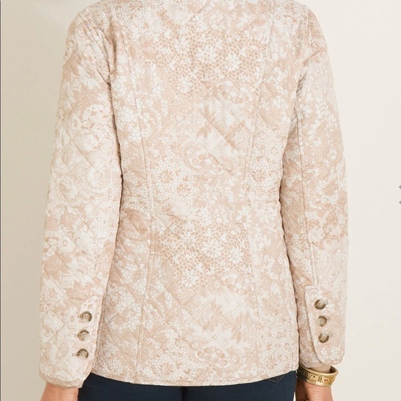 Chico's Lace-Print Quilted Neutral Lightweight Classic Jacket - Picture 12 of 16